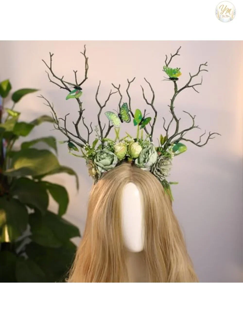 Handmade Floral Forest Headband with Butterfly for Renaissance Costume Cosplay